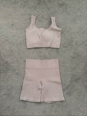 Mono B Ribbed Light Mauve Athletic Shorts Set